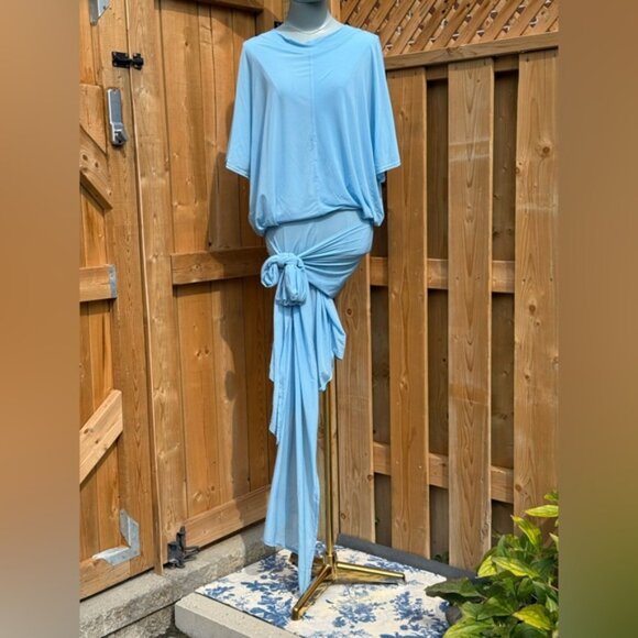 🆕 RAT & BOA 🧿 NWOT Freja Slinky Baby Blue Tie-Waist T-Shirt Mini Dress, Sz L - Picture 11 of 16